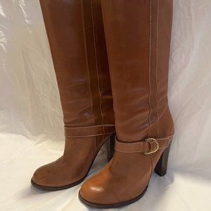 Lauren Ralph Lauren Tall Heeled Cowboy-esqe Boots with Buckle, Size 8.5